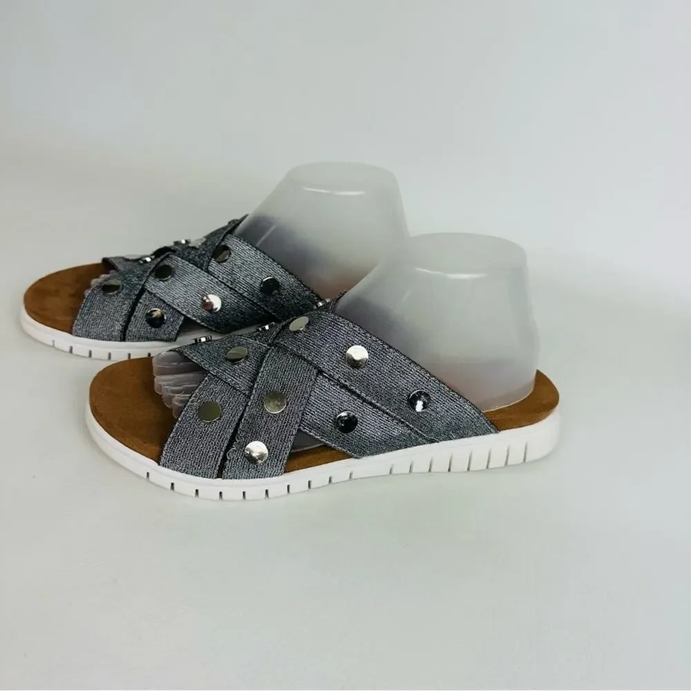 Bernie Mev Womens Kim Slide Sandal Pewter Open Toe Gray Metallic‎ Sz 41 Sz 9.5